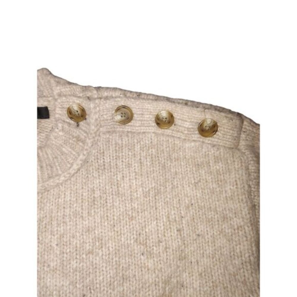 J Crew Womens Beige XXS Wool Blend Button Shoulder Sweater Mock Neck Classic - Picture 2 of 11